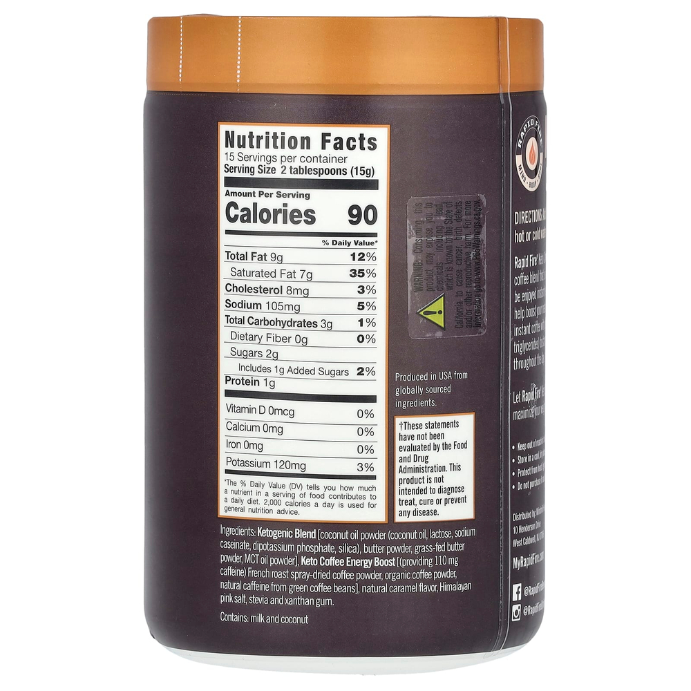 RAPIDFIRE, растворимый кетокофе, карамельный макиато, средней обжарки, 225 г (7,93 унции)