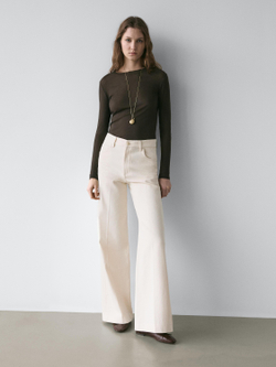 Massimo Dutti Джинсы-палаццо с высокой талией, кремовый