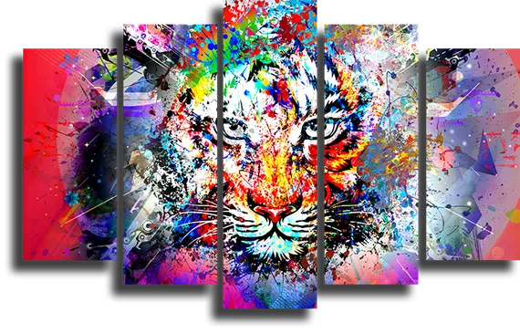 Модульная картина "Тигр акварельными брызгами"