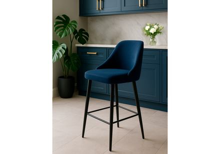 Барный стул Woodville Джама темно-синий, черный матовый, ножки черные