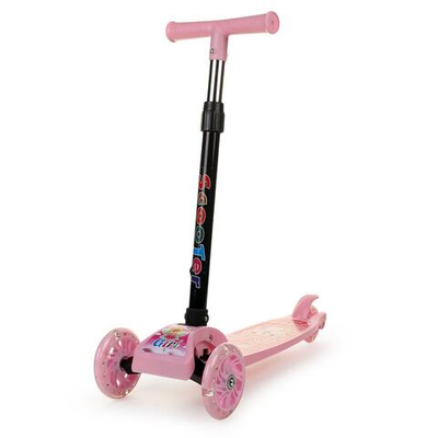 Кикборд эконом самокат детский 3 х колесный, со светом, розовый