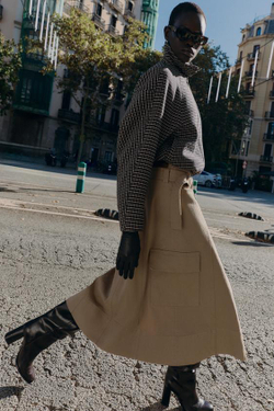 ZARA ЮБКА МИДИ КАРГО С РЕМНЕМ, ПЕСОЧНЫЙ