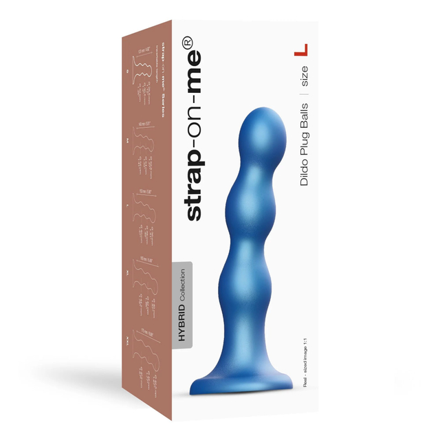 Фаллоимитатор Strap-On-Me Dildo Plug Balls синий металлик L, 16,5 см