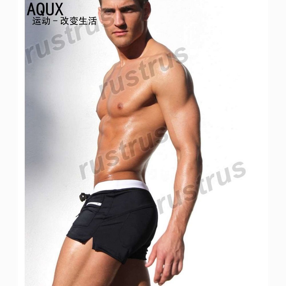 Мужские плавки черные с белой резинкой Aqux 29908