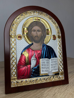 Спаситель, икона арочная, красное дерево, эмаль 175х225