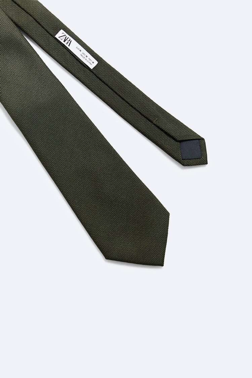 ZARA ГАЛСТУК ИЗ 100% ШЕЛКА С РЕЛЬЕФНЫМ УЗОРОМ, ЦВЕТ МХА