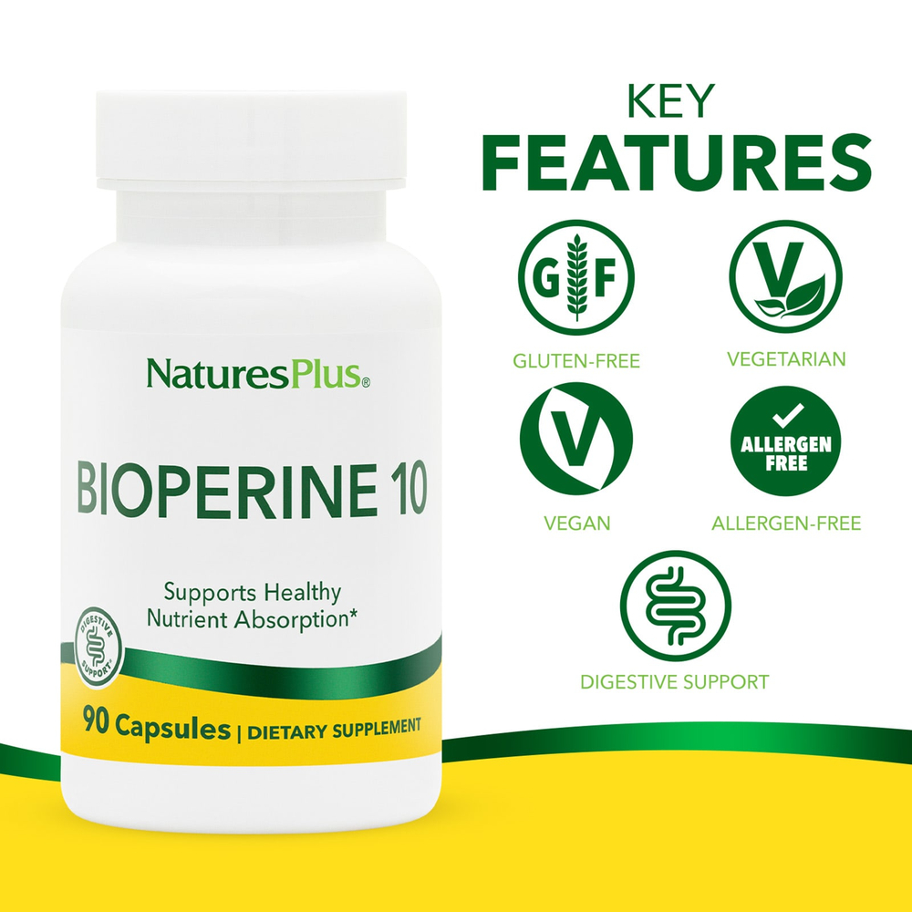 NaturesPlus, Bioperine 10, 90 капсул (10 мг в капсуле)