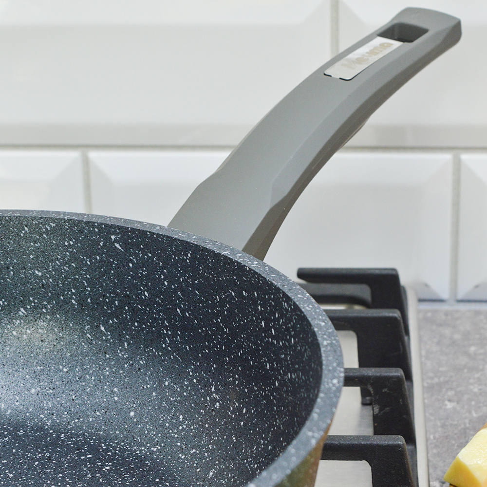 Сотейник 28см Гранит с несъемной ручкой и cтеклянной крышкой