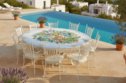 Столовая группа Domiziani Tropical на 10 персон, стол из лавового камня диам. 230 см, кресла нерж. сталь - 10 шт., Италия