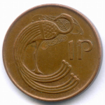 1 пенни 1990 год. Ирландия. Сталь с медным покрытием, диаметр 20.32 мм. XF