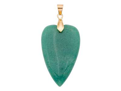 72240-1 Подвеска "Сердце" вытянутое 48мм, авантюрин натуральный зеленый, позолота
