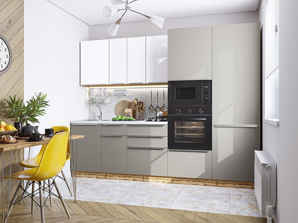 Прямая модульная кухня Фьюжн-07 Angel/Silky Grey - Дуб Вотан 2140*2700*600