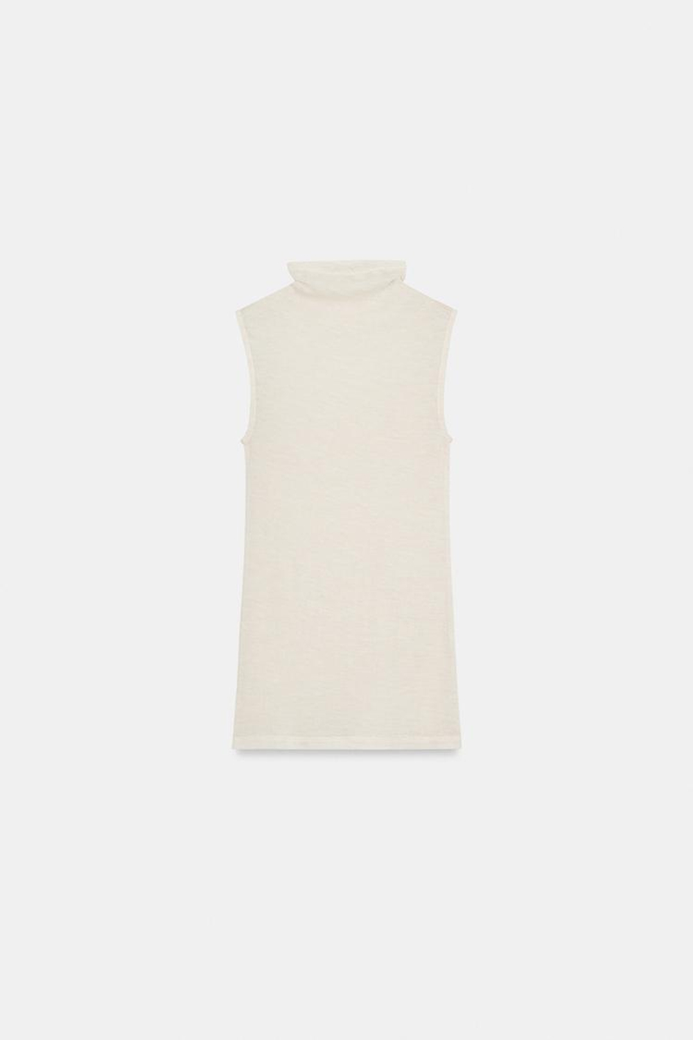 ZARA ФУТБОЛКА ИЗ ШЕРСТИ БЕЗ РУКАВОВ, СВЕТЛО-БЕЖЕВЫЙ