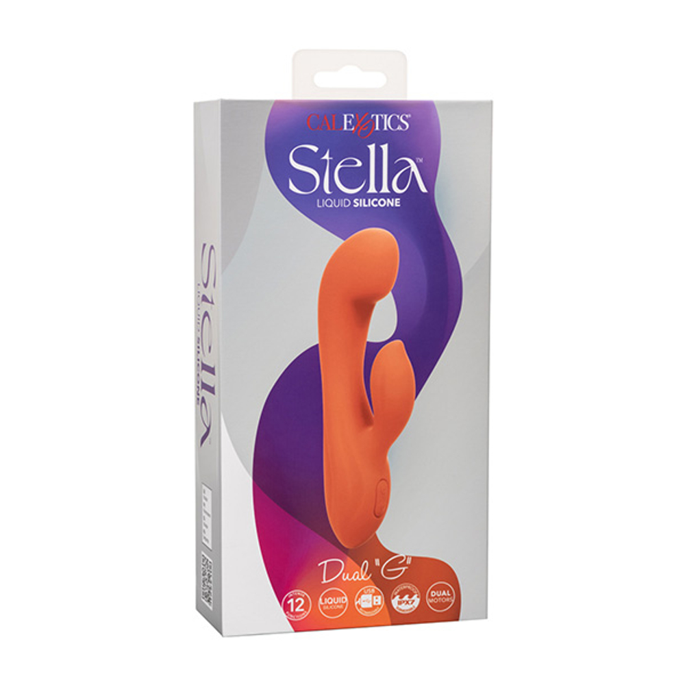 Оранжевый вибратор-кролик 17,75см California Exotic Stella Liquid Silicone Dual G SE-4368-20-3