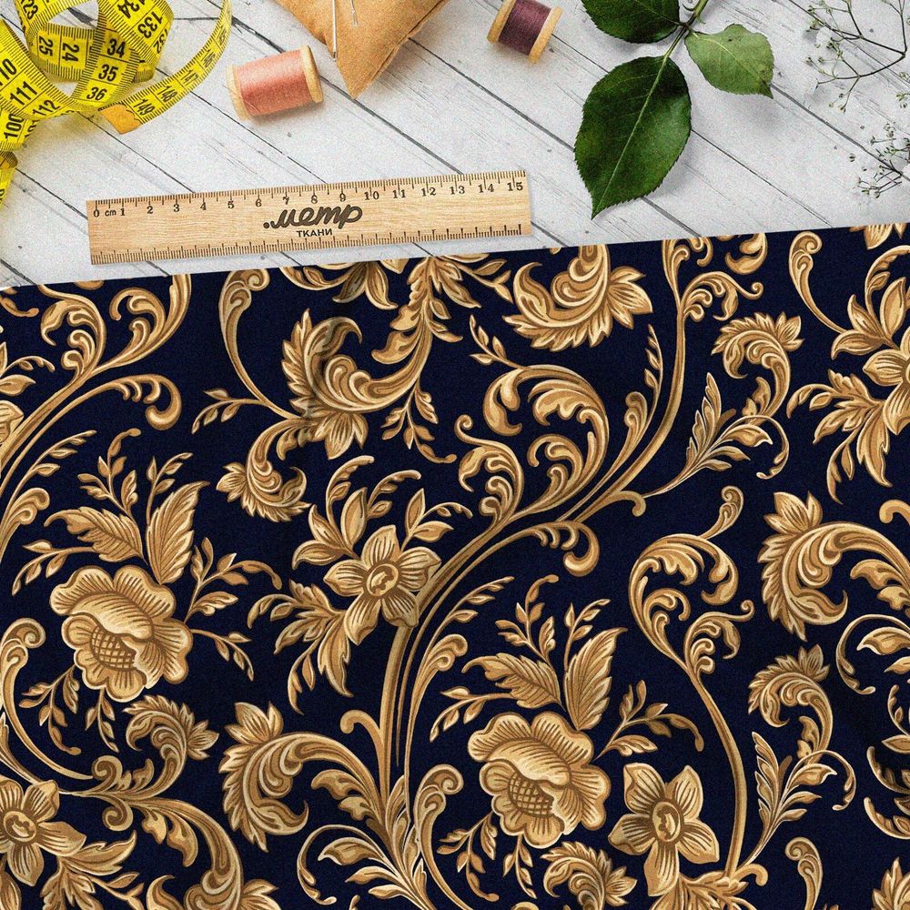 Ткань оксфорд 600 цветочный золотой орнамент