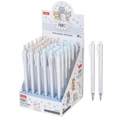 РУЧКА гелевая Hatber Paws/Лапки Черная 0,5мм 36 шт в карт. Мини-Дисплее