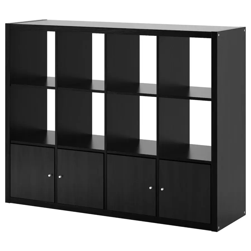 Стеллаж 12 ячеек с дверцами - IKEA KALLAX, 112х147 см, черный, КАЛЛАКС ИКЕА
