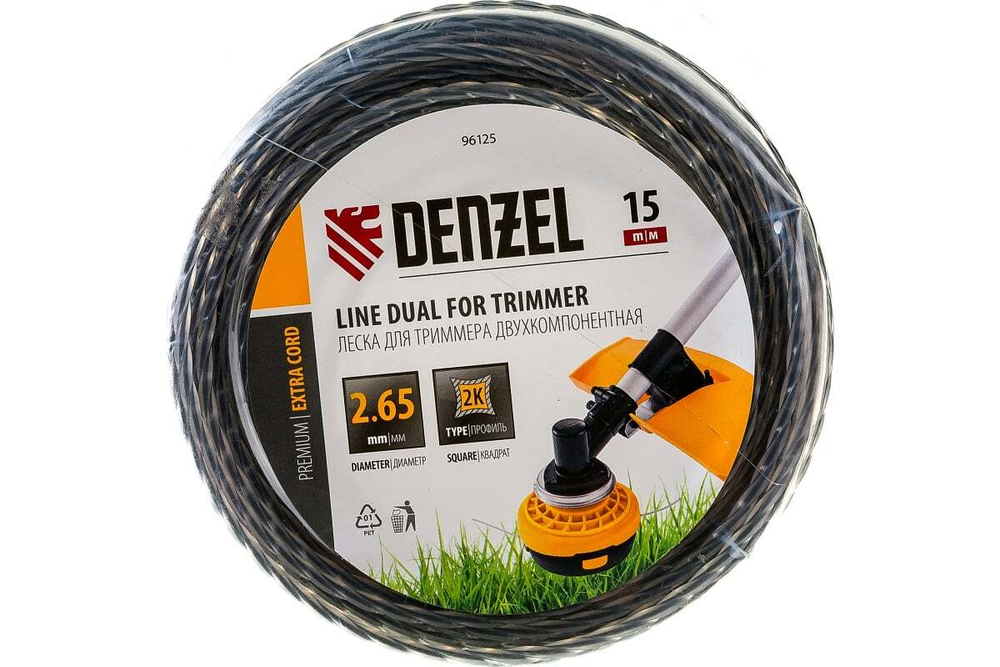 Двухкомпонентная леска для триммера квадрат 2,65 мм 15 м EXTRA CORD DENZEL 96125