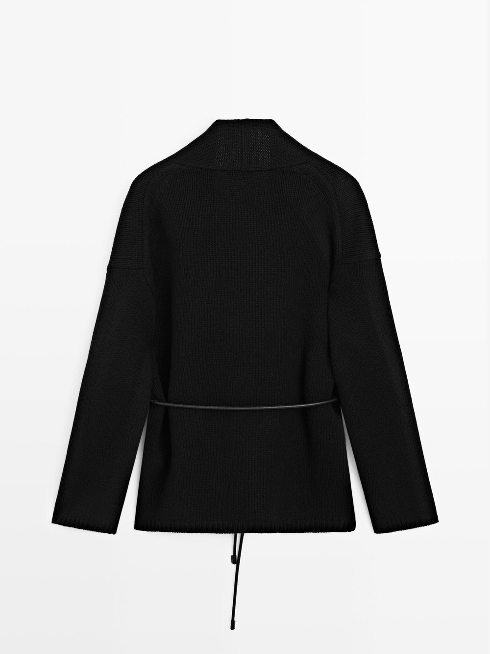 Massimo Dutti Длинный вязаный кардиган с поясом, черный