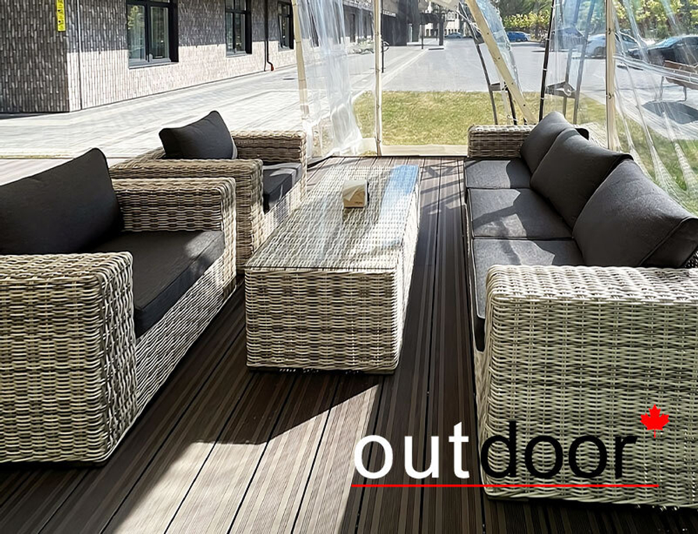 Комплект мебели из ротанга OUTDOOR Флорида (3-местный диван, 2 кресла, стол), у/п, светлый микс