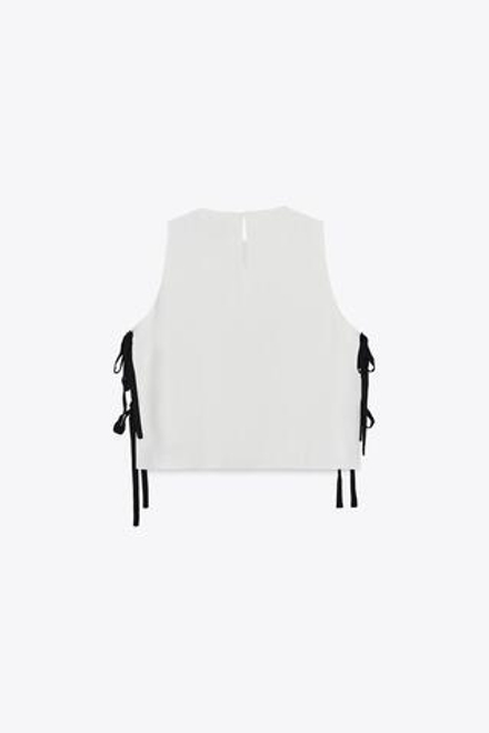 ZARA ТОП С ВЫШИВКОЙ, ЦВЕТАМИ И ЗАВЯЗКАМИ, ЭКРЮ