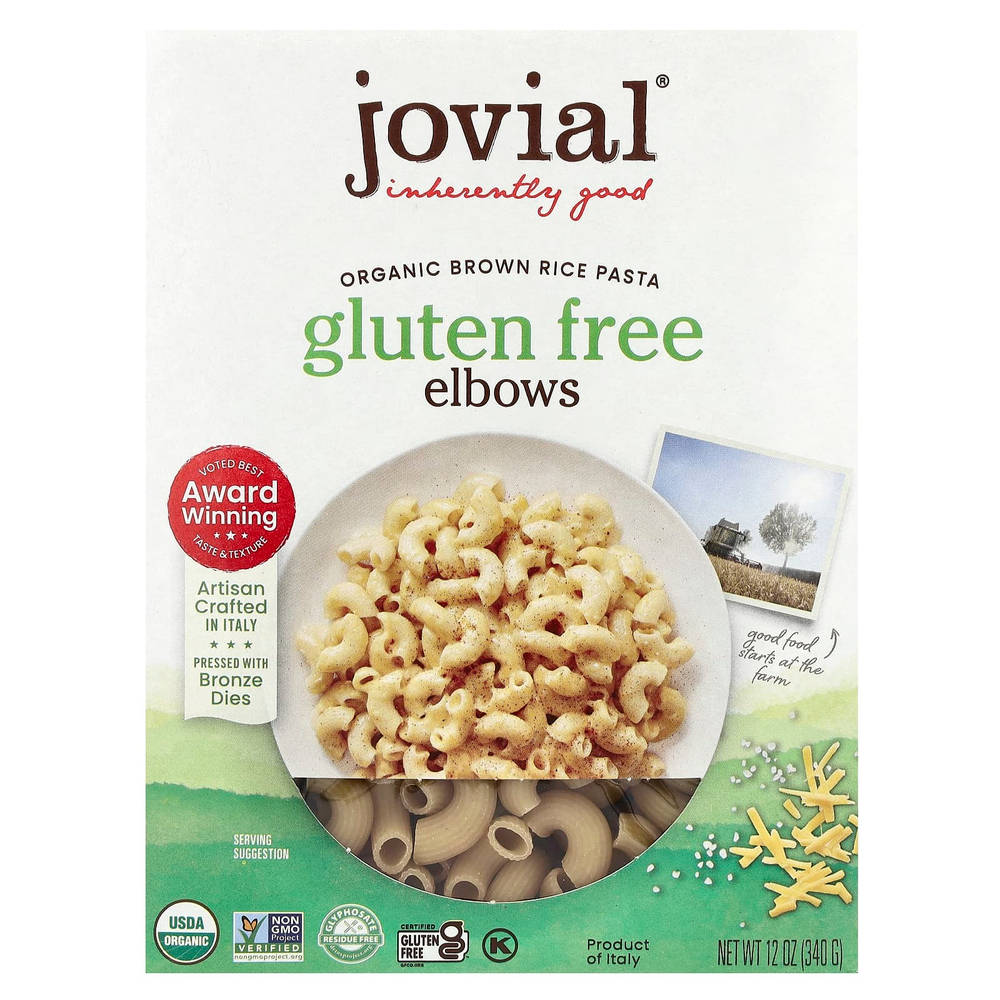 Jovial, органические макаронные изделия из бурого риса, рожки, без глютена, 340 г (12 унций)