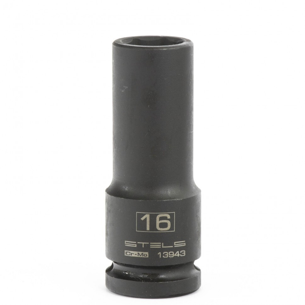 Головка ударная удлиненная шестигранная, 16 мм, 1/2, CrMo Stels