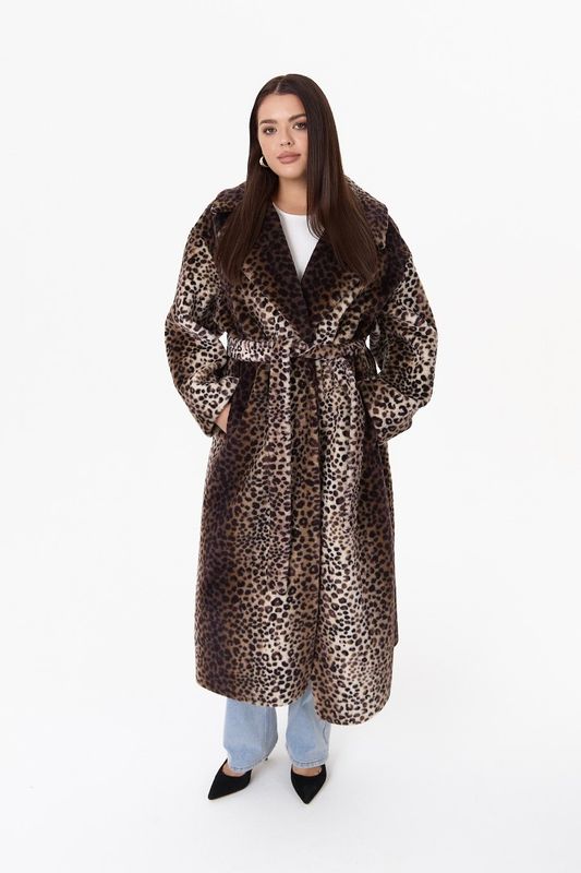 Шуба из овчины на трикотажной основе укороченная, леопард