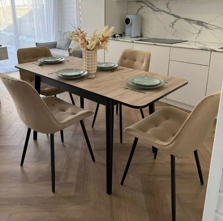 Кухонный раздвижной стол Крафт и 4 стула Бостон цвет бежевый