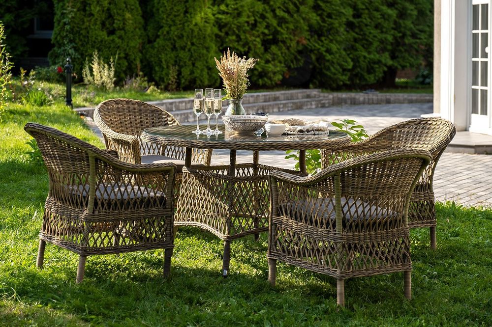 "Дольче" обеденная группа из искусственного ротанга, цвет соломенный