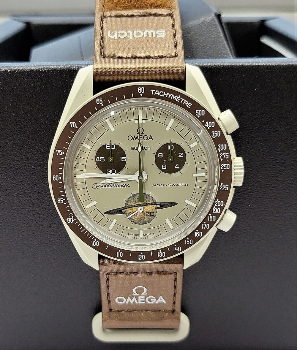 Швейцарские мужские часы Swatch x Omega Bioceramic Moonswatch Mission to Saturn SO33T100