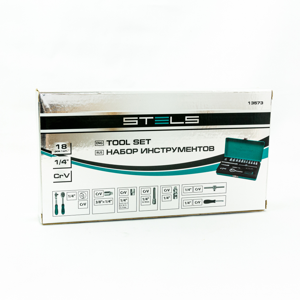 Набор торцевых головок с трещоткой, 1/4", 18 предметов Stels