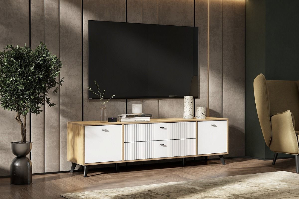 Тумба под телевизор напольная Дуб Золотой/Олива Софт 180х40х53