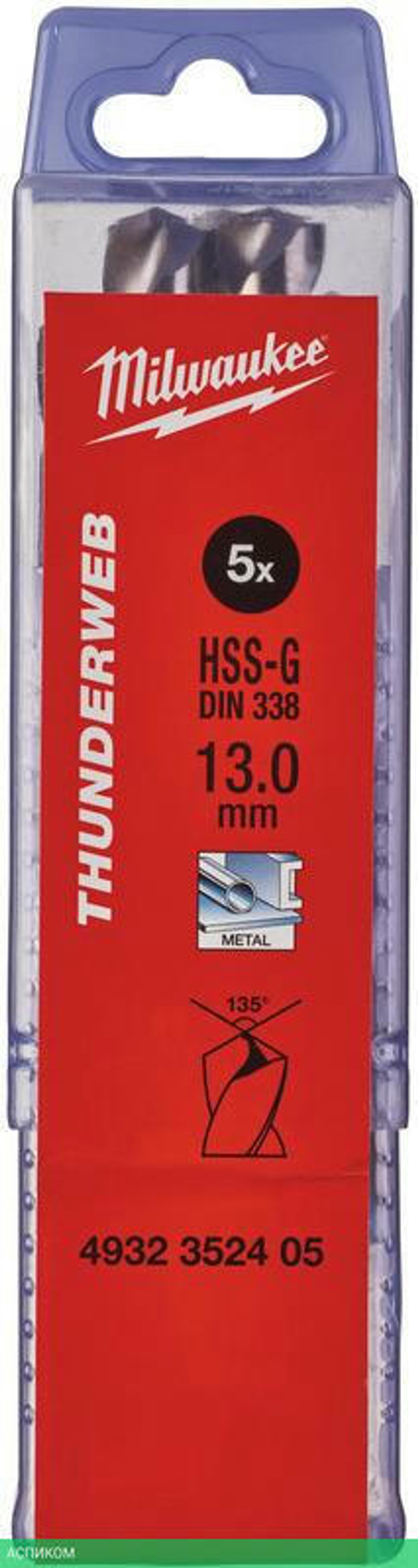 Сверло по металлу Milwaukee Thunderweb HSS-G 13x151мм 5шт (4932352405)