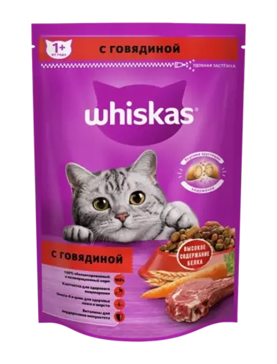 Whiskas корм для кошек с говядиной и кроликом, подушечки с паштетом