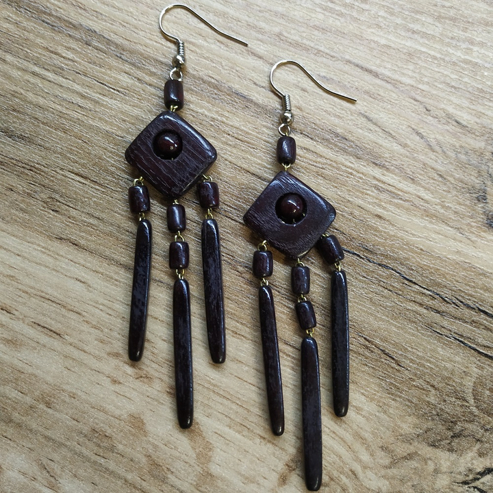 Серьги Ромб с 3 подвесами, цвет вишневый