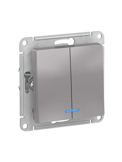 Выключатель 2-кл. СП AtlasDesign 10А IP20 (сх. 5а) 10AX с подсветкой механизм алюм. SE ATN000353