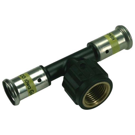 Тройник HENCO ВР c черной заглушкой BP04 1/2quot;, ПВДФ пресс (газ), 26x1/2quot;x26