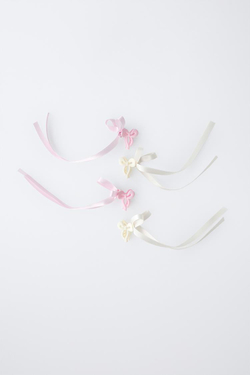 ZARA НАБОР ИЗ ЧЕТЫРЕХ ЗАКОЛОК ДЛЯ ВОЛОС С БАНТАМИ, ЭКРЮ