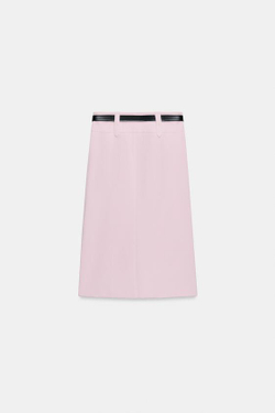 ZARA ЮБКА-КАРАНДАШ МИДИ С РЕМНЕМ, РОЗОВЫЙ