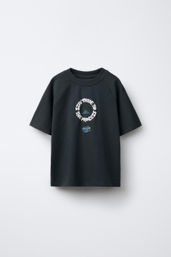 ZARA ФУТБОЛКА С ПРИНТОМ ГРАФФИТИ, ТЕМНЫЙ АНТРАЦИТ