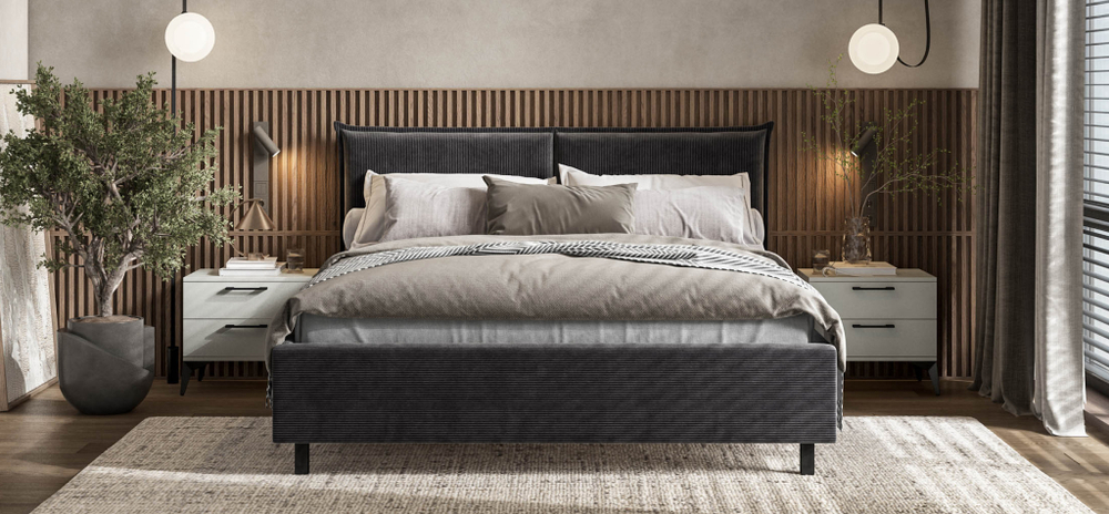 Лео Кровать 160 Вельвет Корд графит