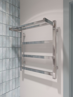 Полотенцесушитель электрический EWRIKA Пенелопа КВ7 60x55 см, подключение справа, слева, скрытое подключение справа, хром, лесенка, с полкой