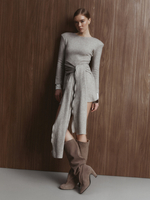 Платье вязаное мини с декоративным поясом, цвет бежевый