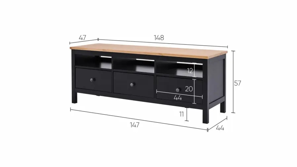 Тумба под ТВ - аналог IKEA HEMNES / ХЕМНЭС/ ХЕМНЕС / КЫМОР / ИКЕА 148х57х47 см, черный/светло-коричневый