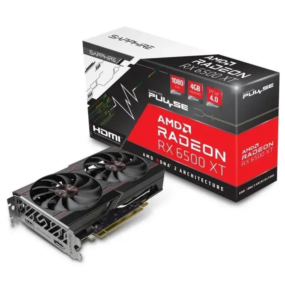 Видеокарта Sapphire AMD Radeon RX 6500XT PULSE, GDDR6, 4ГБ, внешняя, 64бит, 2310МГц