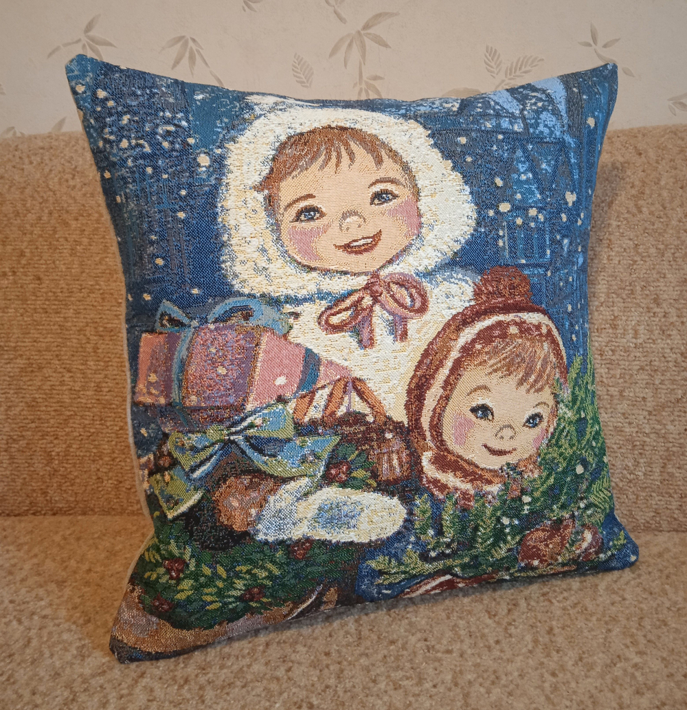Декоративная гобеленовая наволочка для интерьерной подушки Дети 47*47