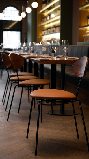 Стул металлический с мягким сиденьем из экокожи и деревянной спинкой CH77