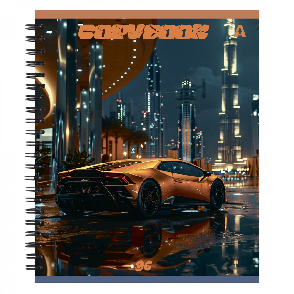 Тетрадь 96л., А5, клетка, Alingar, гребень, блок офсет, мелованный картон, "Sport car"