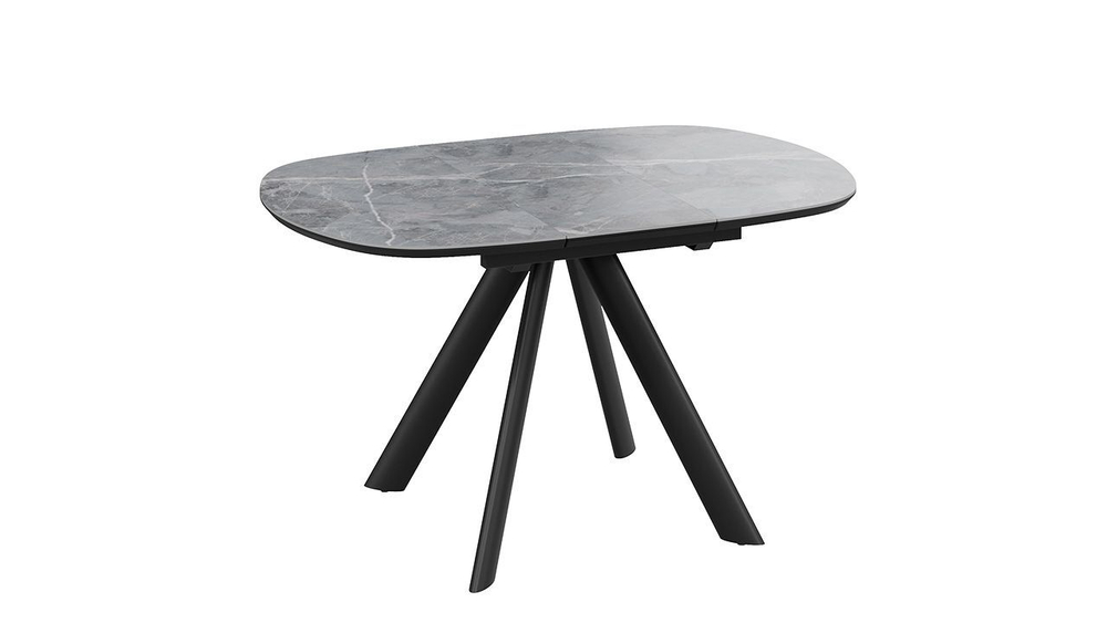 Стол кухонный обеденный раздвижной Черный муар/Керамика матовая серый мрамор 100(135)х90х76 см